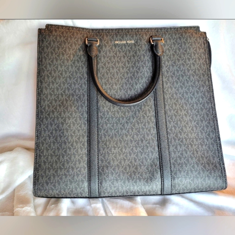Michael Kors Laptop Tote Briefcase Bag Black MK Monogram 15” Work Purse